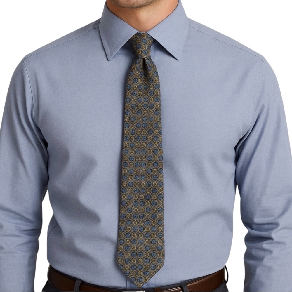 Vintage Lancel Paris Silk Tie Geometric Gray Blue Gold Italy